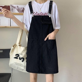夏季新款大碼胖妹妹寬松減齡顯瘦牛仔背帶裙女學生背帶連衣裙短裙