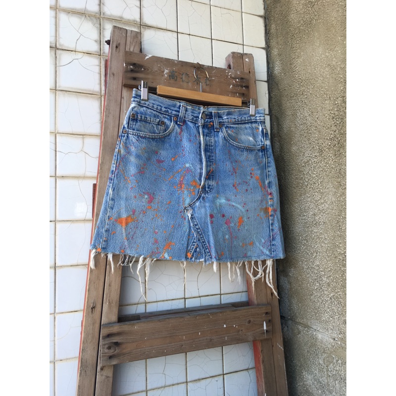 W30 自改 Levis 潑墨 牛仔裙 迷你裙 排釦