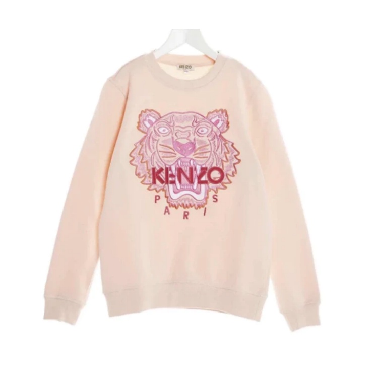 全新真品現貨 KENZO 虎頭刺繡電繡長袖T恤衛衣 長T shirt 柔美粉紅色 大童14A 大人可穿