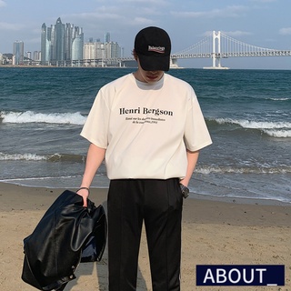 【ABOUT_歐巴】潮牌感圓領字母短袖上衣 韓 T恤 休閒百搭 海邊度假 上衣 男