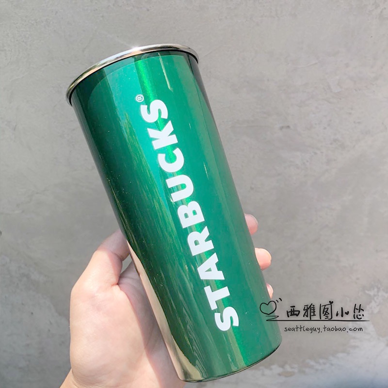Starbucks官方正品！韓國星巴克杯子綠色不銹鋼桌面杯果汁珍奶茶奶昔茶水咖啡杯591ml