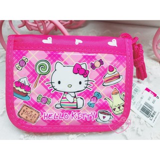 小公主日本精品♥ Hello Kitty桃紅坐姿甜點糖果繽紛愛心滿版短夾零錢包夾層多收納方便58889701