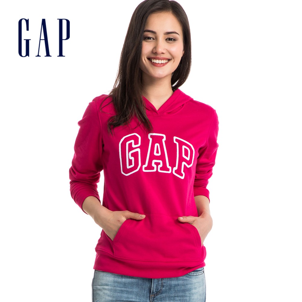 Gap 女裝 Logo亮色帽T 碳素軟磨系列-玫粉色(527507)