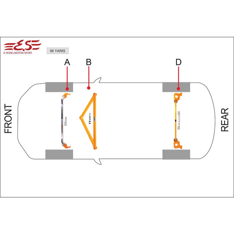 阿宏改裝部品 E.SPRING 06-2013 YARIS 引擎室拉桿 井字拉桿 後下扭力桿 3期0利率