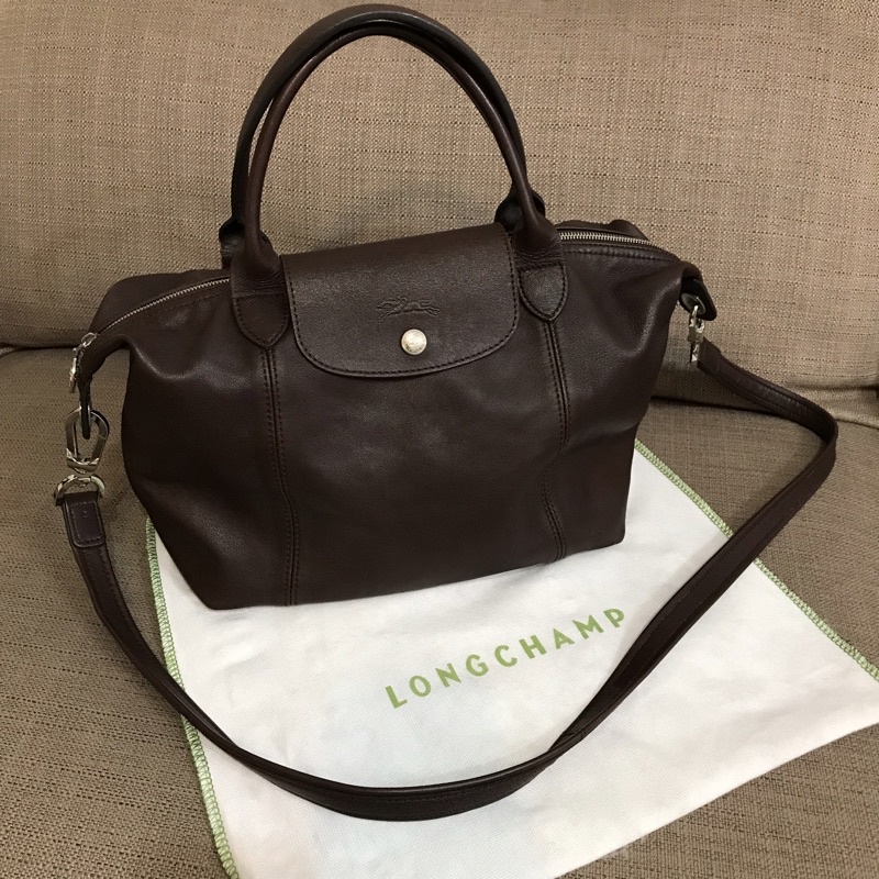 二手正品Longchamp斜背包 Longchamp 小羊皮短把摺疊水餃包 Longchamp 小羊皮斜背包