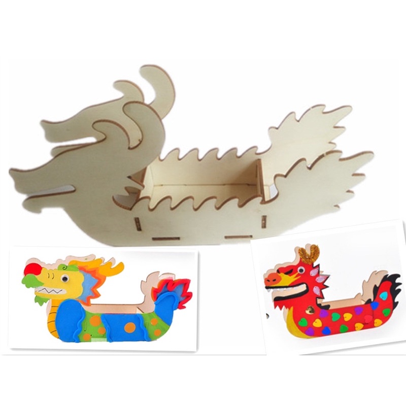 現貨🌈DIY木製彩繪龍舟船（1入）端午節手作 龍舟船 兒童手作 DIY 裝飾 黏土 顏料 木胚 木器 空白彩繪 美勞