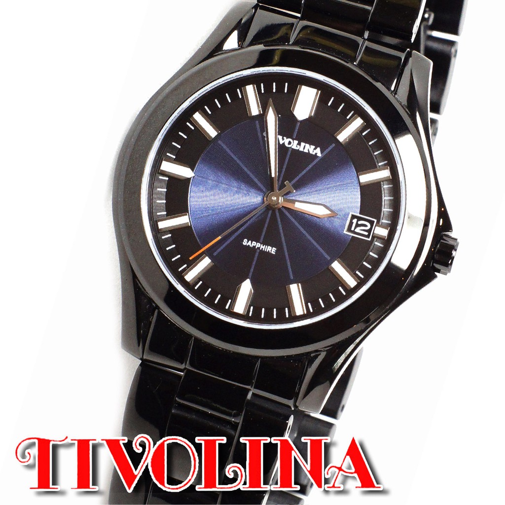日本TIVOLINA黑色男錶手錶【 長億鐘錶 】全黑錶帶 藍寶石玻璃 有日期 公司貨 一年保固 實體店面售服