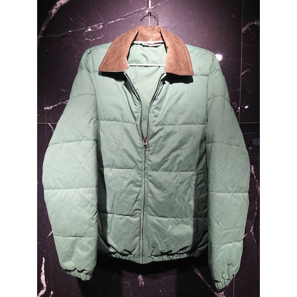 【S&amp;K Shop】正品全新 ZARA 鋪棉 飛行 外套 保暖 夾克 撞色 燈心絨領 拉鍊 綠色 尺寸M