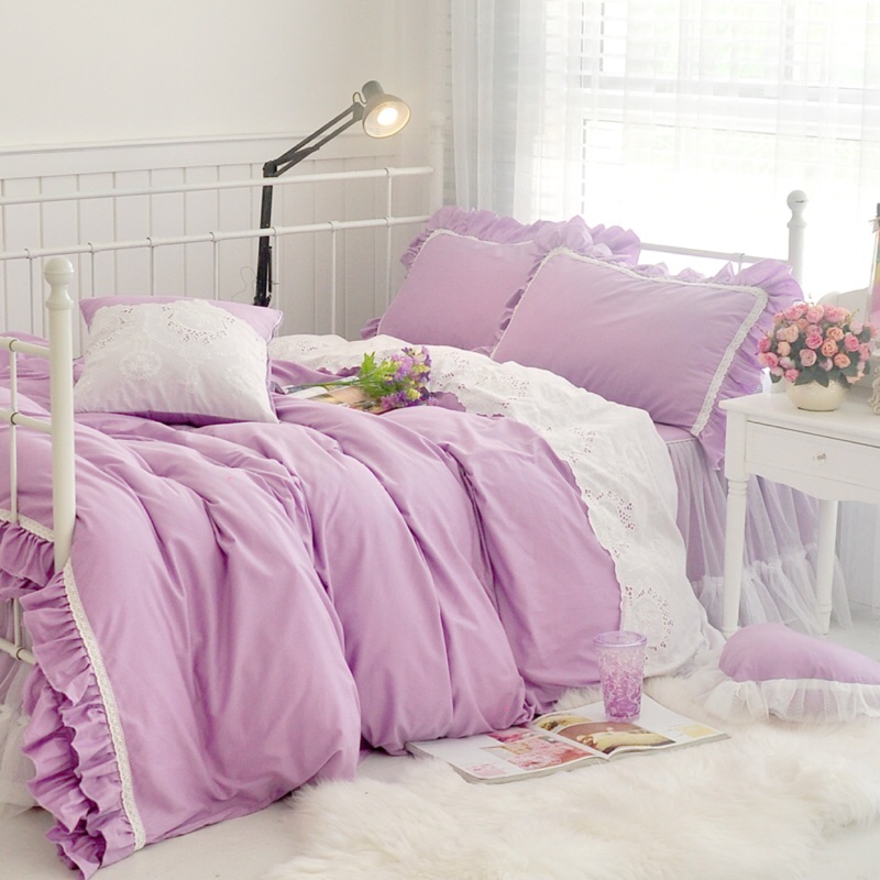 雙人床罩組 標準雙人 加大雙人 任何尺寸都可訂製 精梳棉床罩組 蕾絲床罩組 雅緻 紫色