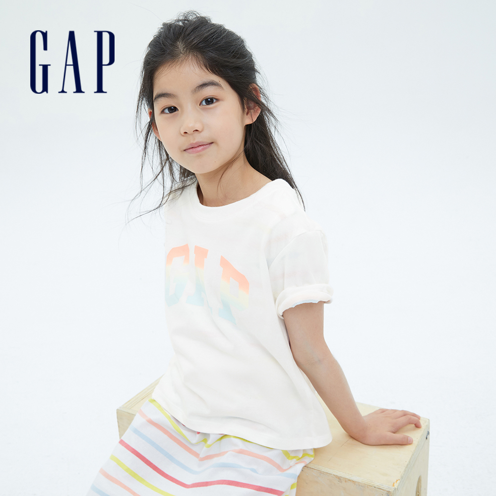 Gap 女童裝 Logo純棉短袖T恤-白色(683651)