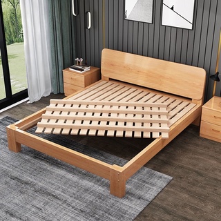 【免運】北歐家具 櫸木床 雙人床 1.8家用簡約日式現代1.5櫸木床實木床單床單人床 高架床 輕奢床 高檔實木床 北歐風