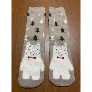 冬季 襪子 韓版 加厚 白熊寶寶🐼 聖誕樹🎄 毛巾襪 中筒襪 半統襪 女-奶茶色 駝色 全新