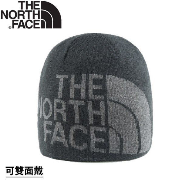 【The North Face 雙面LOGO保暖毛帽《黑/瀝灰》】AKND/保暖帽/毛帽/悠遊山水