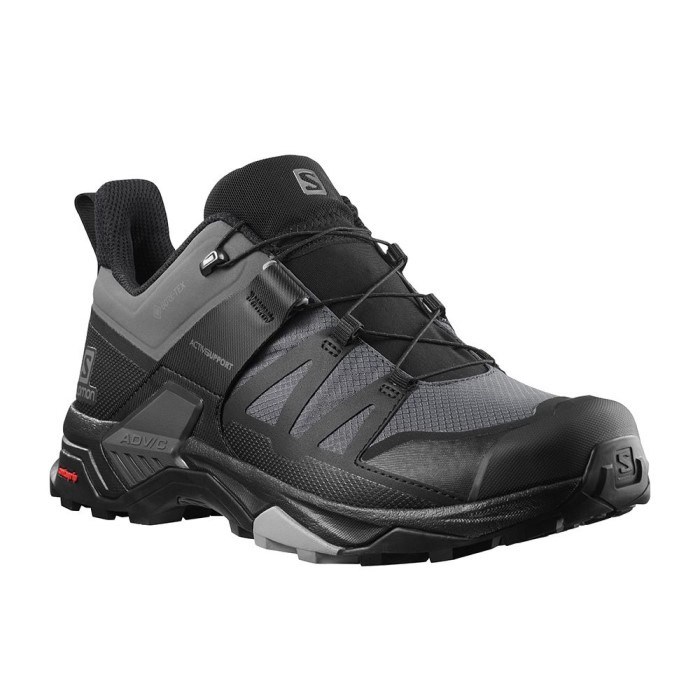 Salomon 男 X ULTRA 4 低筒寬楦登山鞋 GORETEX 磁灰/黑/石碑灰 L41289200 綠野山房