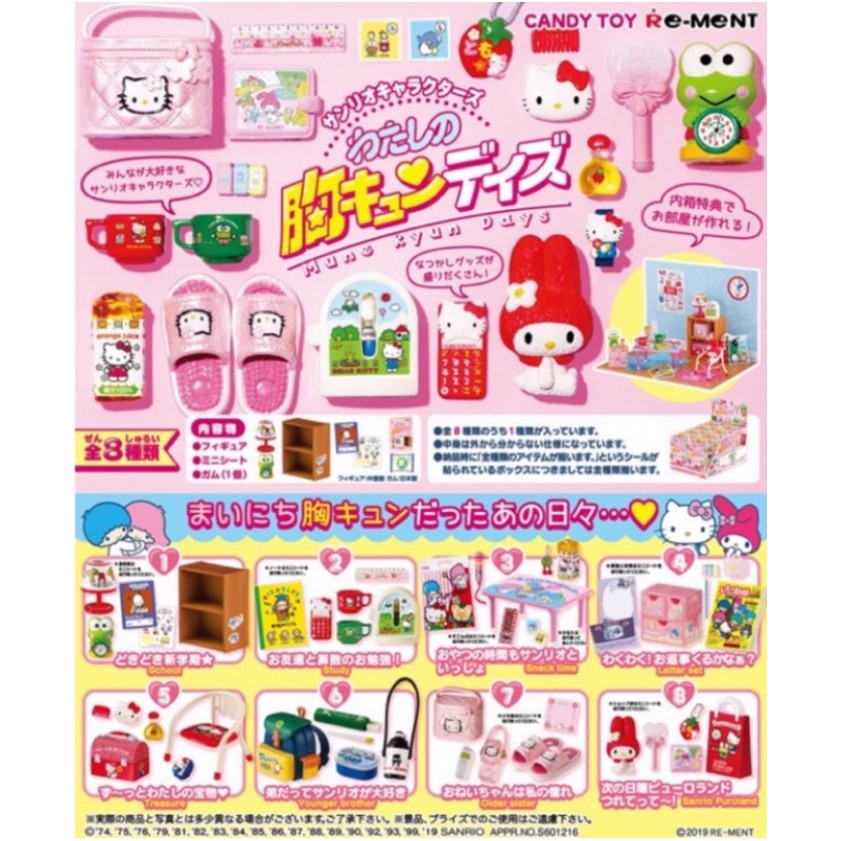 Re-ment 盒玩  心動的一天 三麗鷗 hello kitty 凱蒂貓 美樂蒂 大眼蛙 櫃子 背包 餐具