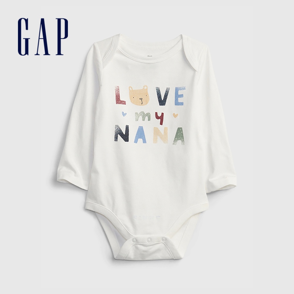 Gap 嬰兒裝 純棉印花信封領包屁衣 布萊納系列-白色(729862)