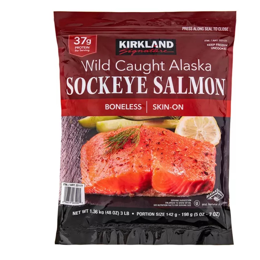 💗#221177(宅配運送)💗好市多線上代購💗科克蘭 冷凍 阿拉斯加 野生 紅鮭魚 1.36公斤 鮭魚 真空包裝
