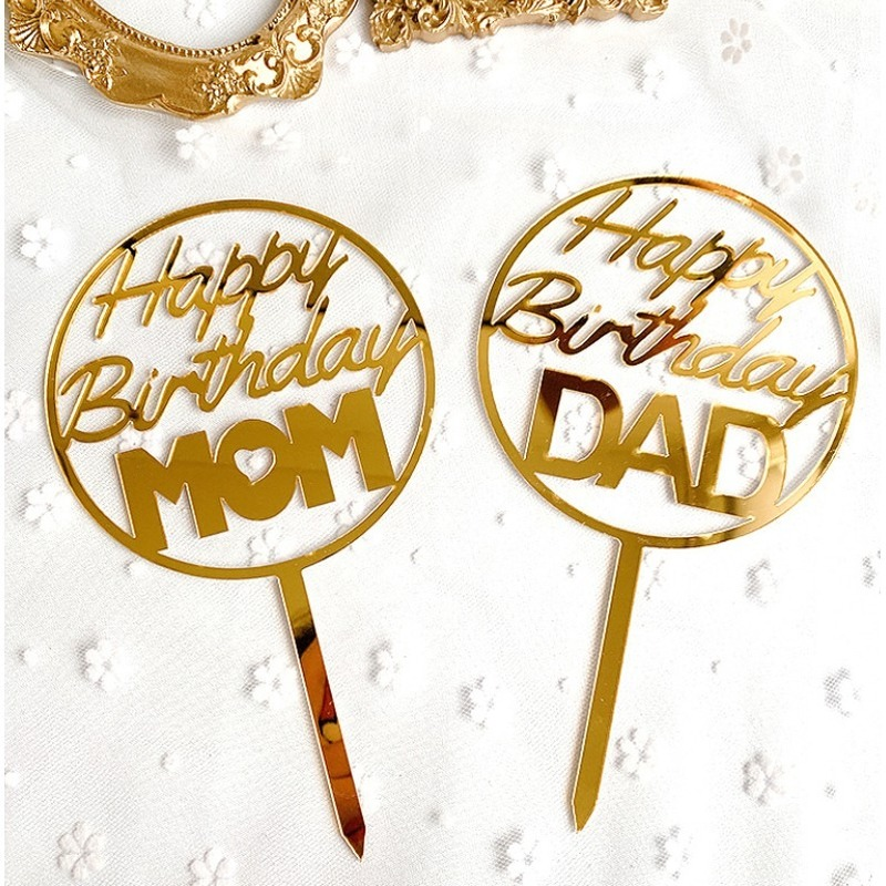 簡單的字母爸爸生日蛋糕裝飾黑色金色生日快樂亞克力蛋糕裝飾母親節和父親節派對裝飾