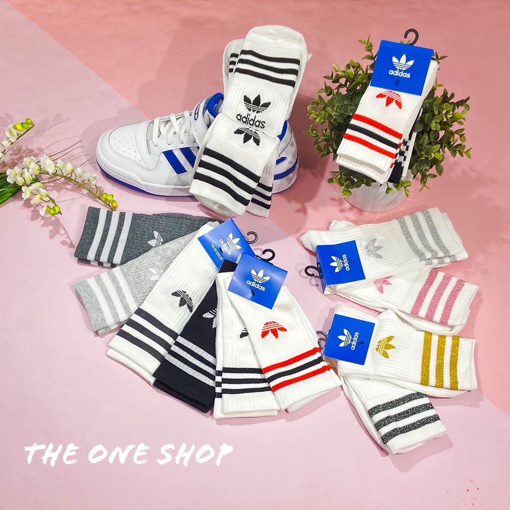 TheOneShop adidas 愛迪達 襪子 長襪 長筒襪 運動襪 條紋 三葉草 白色 H37064