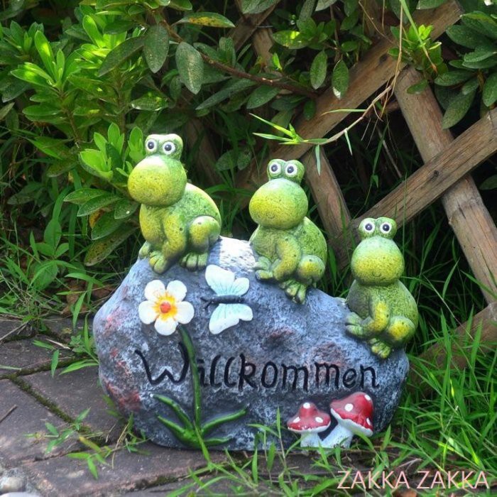 [HOME] 青蛙 3隻青蛙站石頭 香菇 田園鄉村風 居家民宿庭園陽台 別墅花園草地 擺飾擺件裝飾品