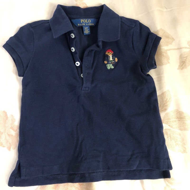 Polo Ralph Lauren 女小童深藍色小熊短袖polo衫（3T) 二手