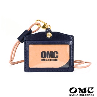 【OMC】職人通用義大利植鞣革橫式牛皮證件套悠遊卡套(深藍)