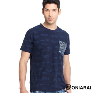 BLUE WAY 鬼洗 ONIARAI -短袖T恤/滿版文字麂皮口袋短TEE(藏青)