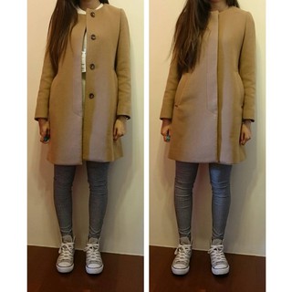 Uniqlo駝色羊毛大衣 網紅同款