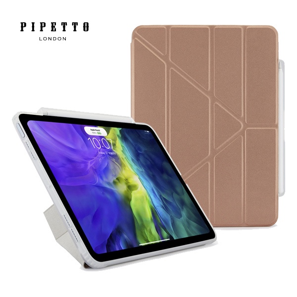 Pipetto iPad Air 10.9吋第4/5代/Air 11吋 Origami 多角度保護套(內建筆槽)-玫瑰金
