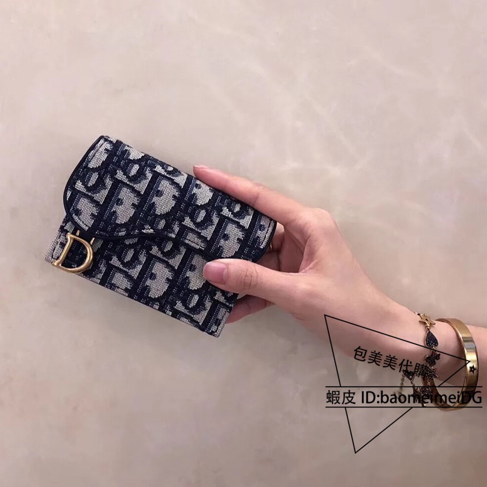 Dior Saddle Oblique緹花帆布卡夾金字d Logo短款卡套翻蓋短夾錢包精品包銀包零錢包 蝦皮購物
