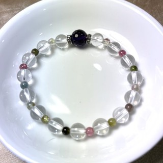 『亮晶晶』天然白水晶搭配紫水晶/碧璽/石榴石手鍊**鑽石切面 3A級