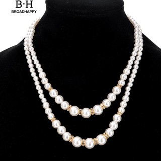 👍快樂🔥女士人造珍珠珠水鑽鑲嵌雙項鍊簡約項鍊