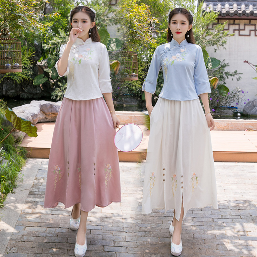 改良民國服漢服洋服學生日常古裝演出服裝復古漢服女民國風學生女裝唐裝春夏改良漢元素超仙中國風日常套裝 蝦皮購物