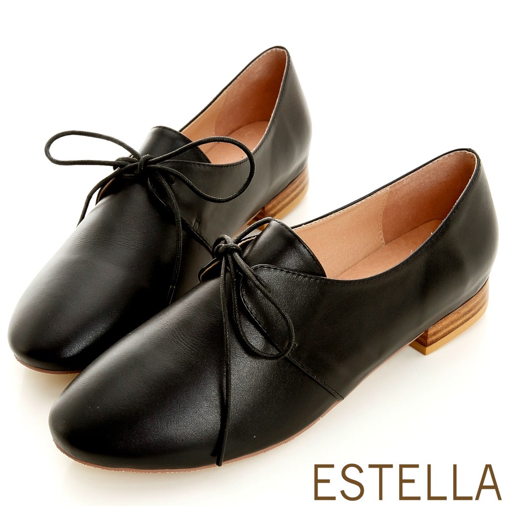 ESTELLA-全真皮綁帶時尚紳士鞋-黑