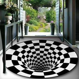高品质3d立體視覺地毯 圓形旋渦 黑白格錯覺地毯地墊