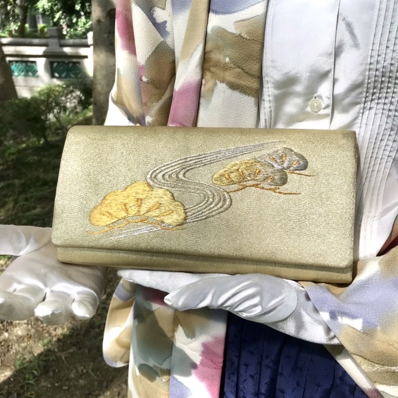 松柏刺繡日本古董包古物古著復古口金包手拿包