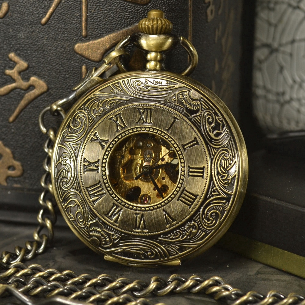 Tiedan 青銅蒸汽朋克骷髏機械懷錶男士古董奢侈品牌項鍊口袋和 Fob 手錶鏈男鐘