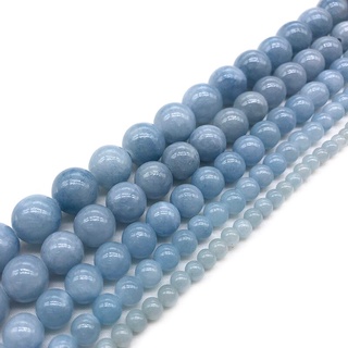 天然石藍色黃色翡翠珠圓形散珠用於珠寶製作 15 英寸 4 6 8 10 12 毫米 DIY 手鍊項鍊