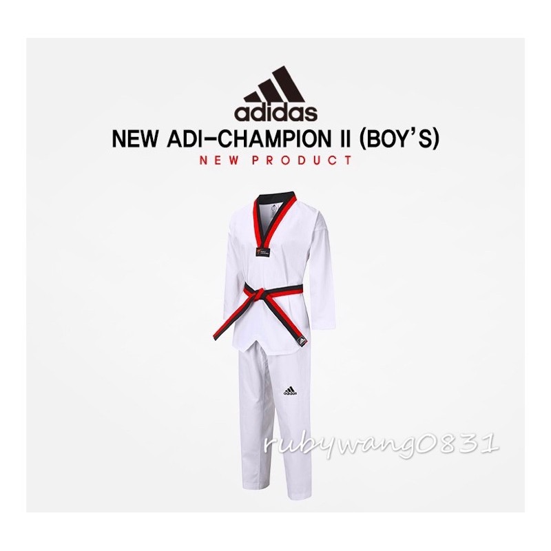 跆拳道道服-Adidas 愛迪達WT認證 品勢道服 紅黑直紋 全新