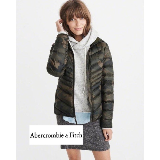 A&amp;F Abercrombie&amp;Fitch PACKABLE DOWN PUFFER 輕量羽絨外套-迷彩綠