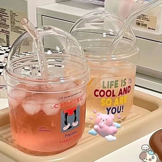 吸管杯高顏值玻璃杯夏季透明杯子大容量ins吸管水杯女茶杯牛奶杯