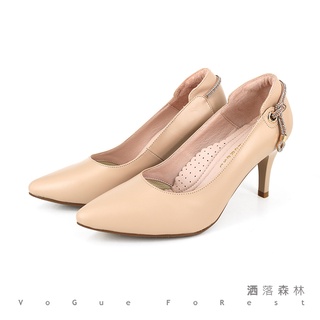 【VoGue FoRest】MIT全真皮時尚百搭素面尖頭跟鞋- 36155806 - 卡其