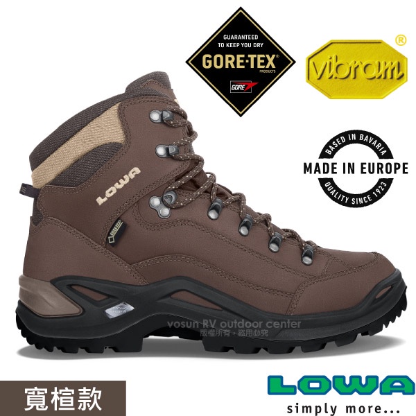【德國 LOWA】男款 歐洲製造RENEGADE GTX中筒防水透氣多功能寬楦登山鞋/LW310968-0442 咖啡棕