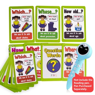 7張 英語疑問詞使用方法卡片閃卡兒童英文早教啟蒙認知卡 支持點讀