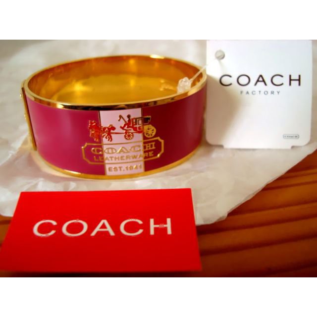 COACH 品牌LOGO 桃紅 玫瑰金 經典手環