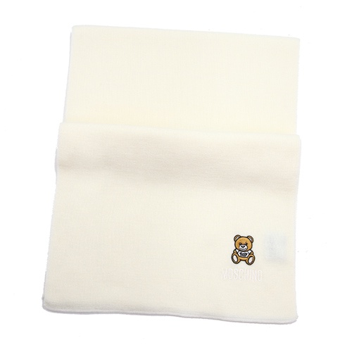 MOSCHINO 刺繡泰迪熊純羊毛圍巾(002 米色)