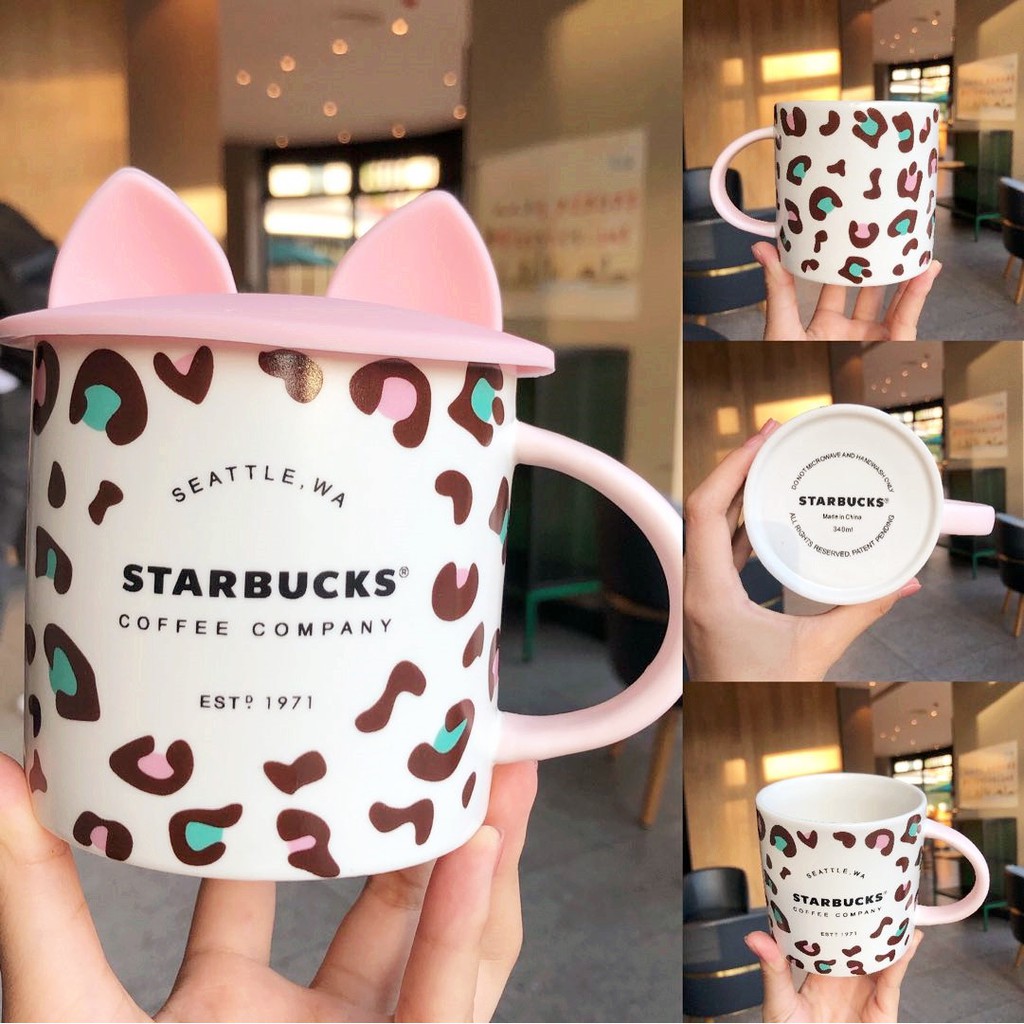 ☽星巴克粉色豹紋夏季非洲圖案馬克陶瓷創意咖啡喝水杯禮盒