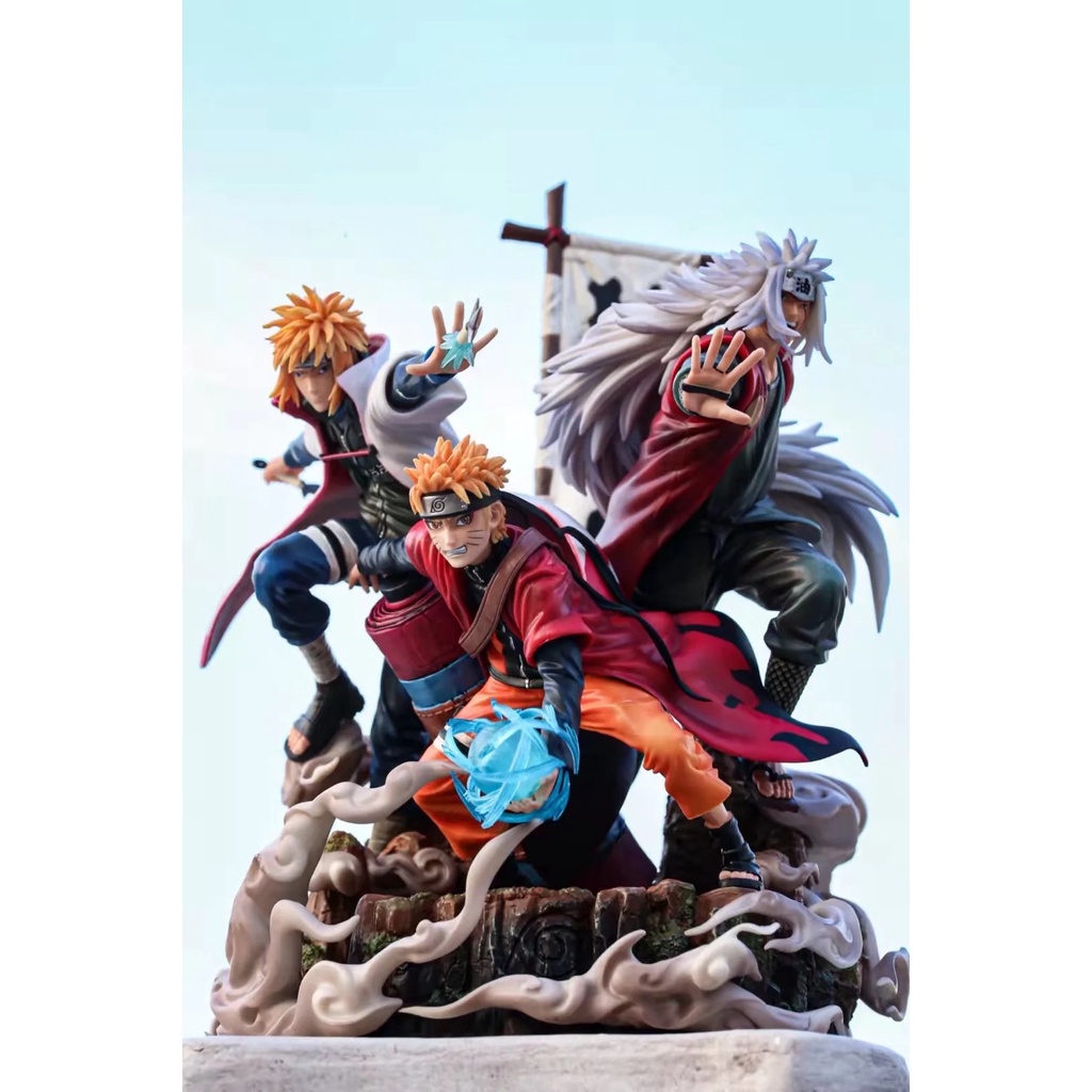 清倉【火影忍者】火影 CW 巨浪 GK 羈絆.宿命 鳴人 自來也 水門 雕像 模型 紙箱版  41cm