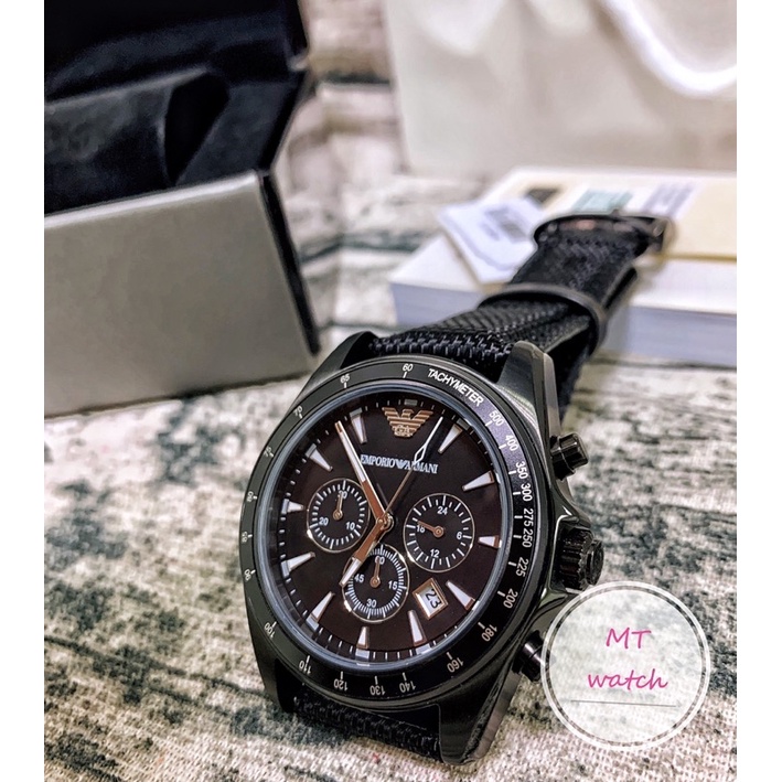 armani-ar6131（亞曼尼）黑色尼龍皮錶帶 手錶 精品錶  精品手錶