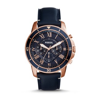 原廠fossil 全新湛藍錶盤GRANT SPORT 系列藍色皮革計時錶FS5237
